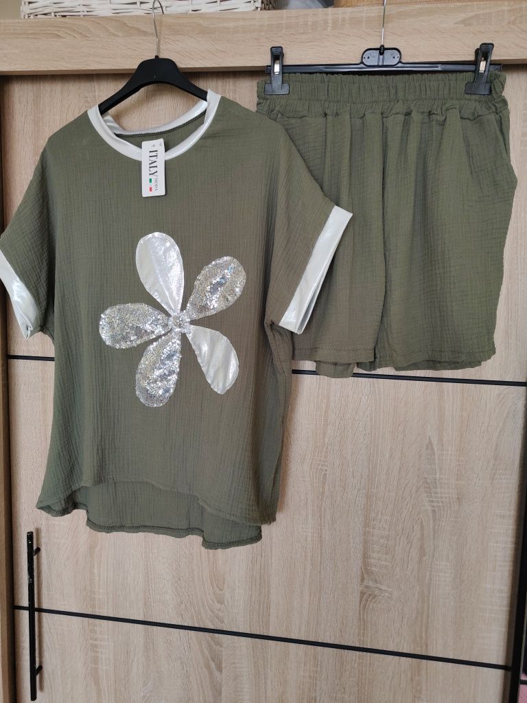 Zestaw komplet szorty muślin bawełna bawełniany plus size 48 50 duży r