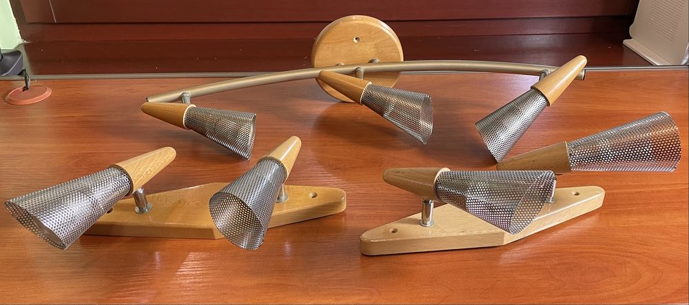 Lampa + dwa kinkiety HESMO z litego drewna ze srebrnymi wykończeniami