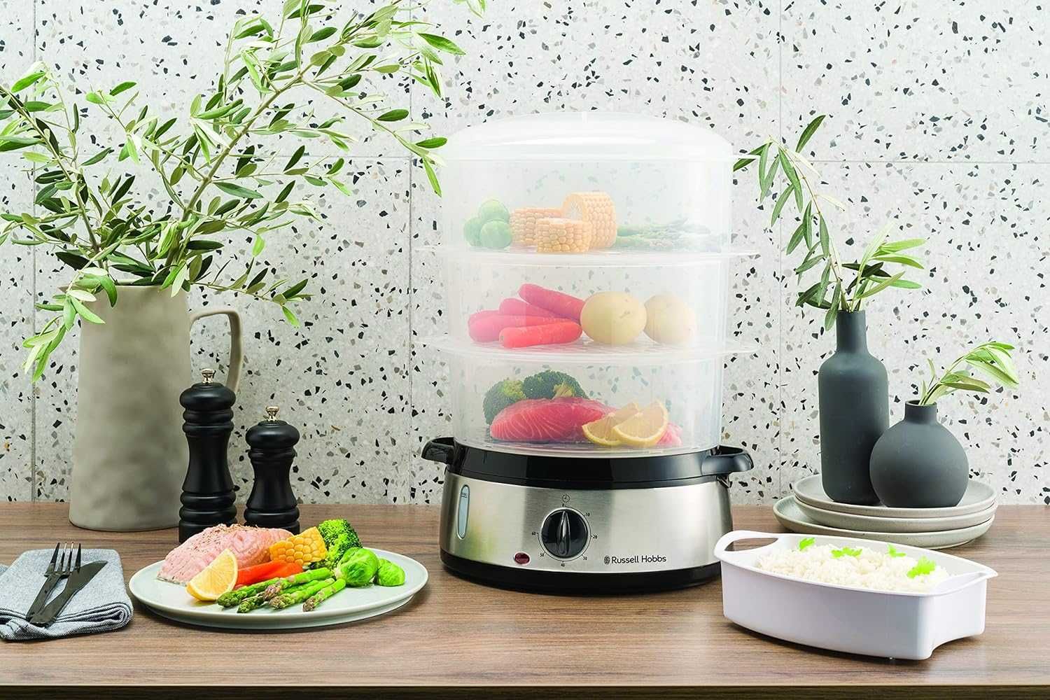 Russell Hobbs parowar 9l, time, 3 pojemniki do gotowania na parze 800W