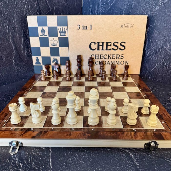 Набор шахматы, шашки, нарды 3 в 1 W7724B (доска 39x39 см)
