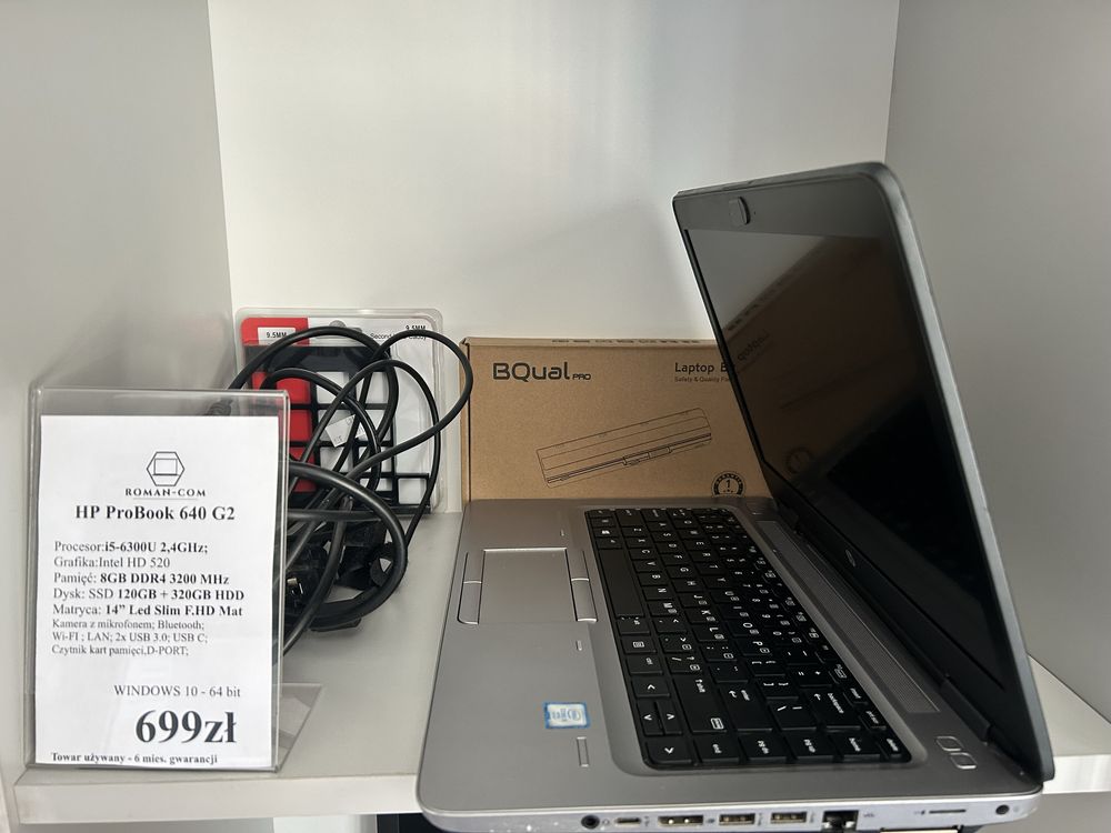 Laptop Poleasingowy HP640 G2 z SSD 120+320GB/i5 6300-2,4GHz/8GB DDR4