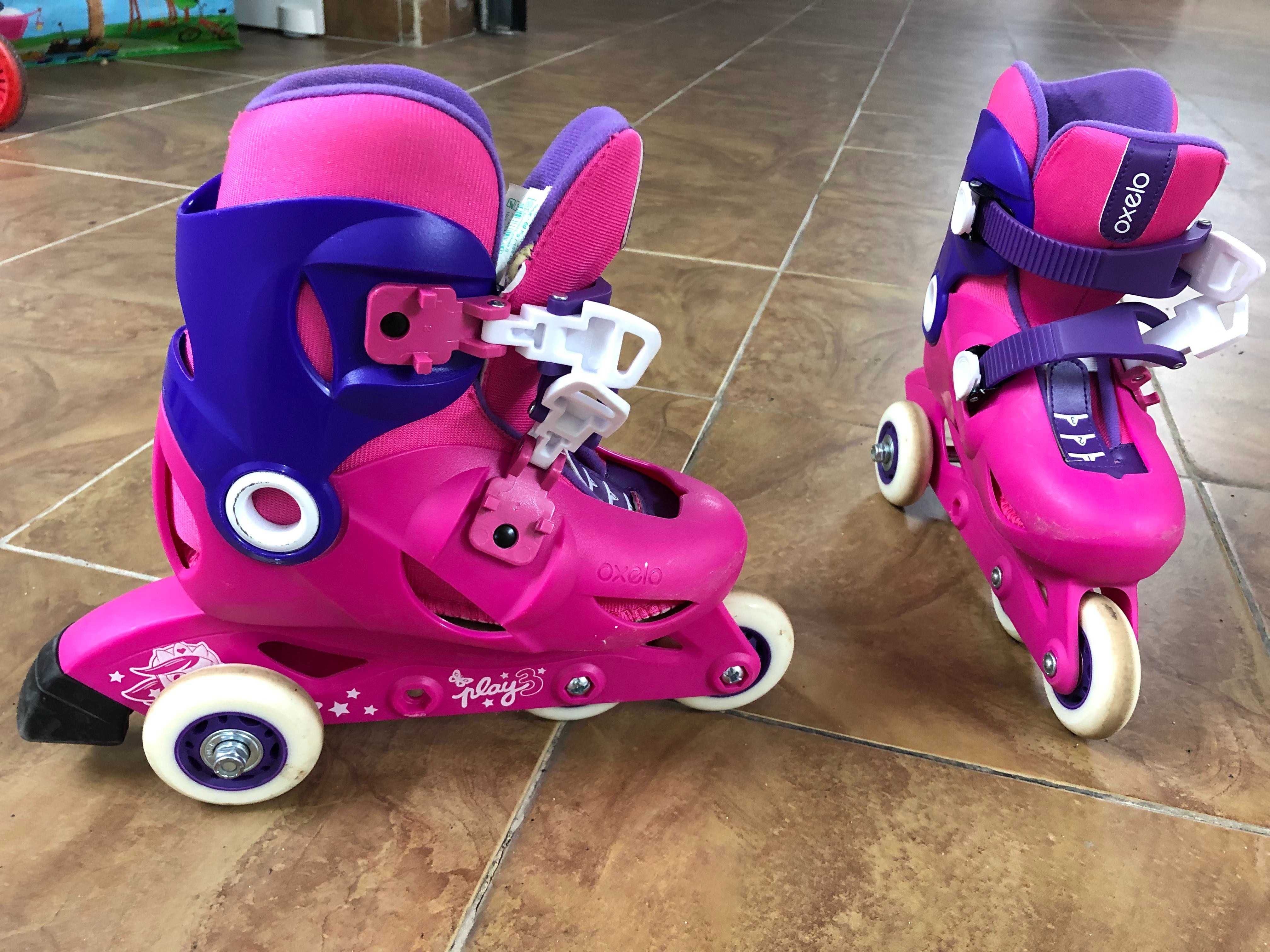 Patins menina cor de rosa com proteções