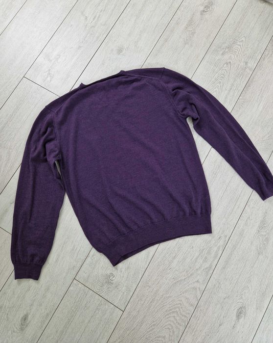 Lindbergh fioletowy wełniany sweter w serek 50% wełna merino XL