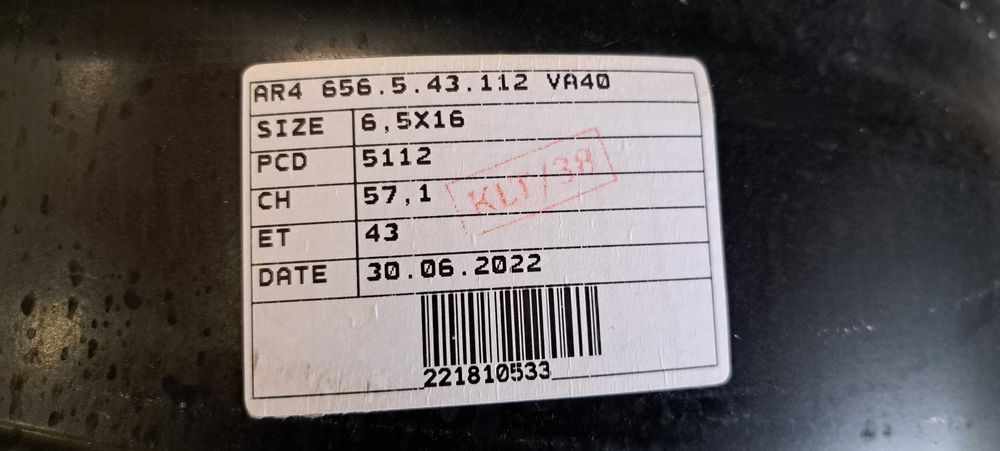 Felgi aluminiowe 6,5jx16 et43 5x112 Vw Audi Seat Skoda Czarne