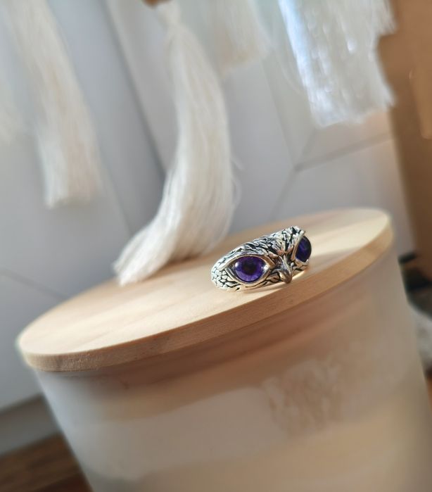 Pierścionek regulowany oczy sowa