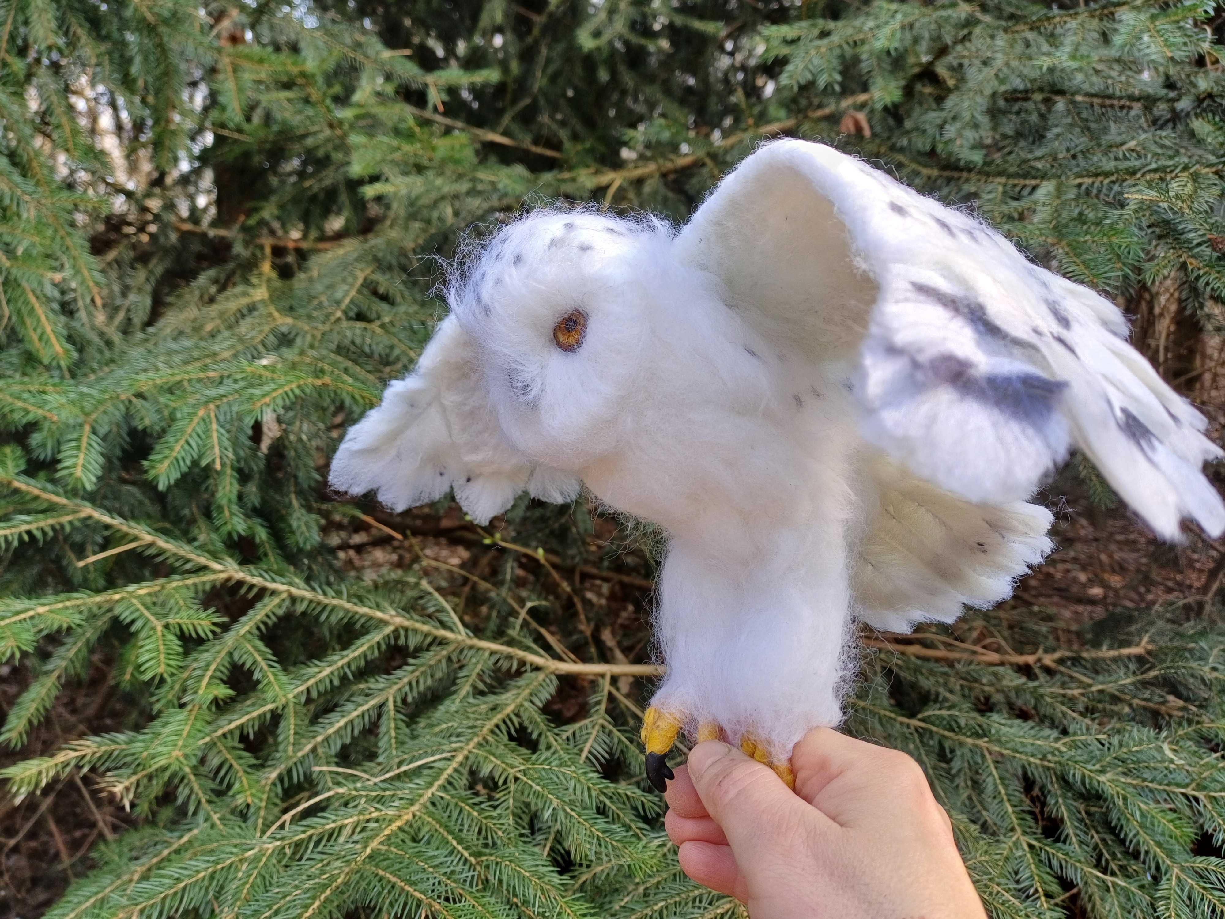 Sowa śnieżna - filcowana figurka