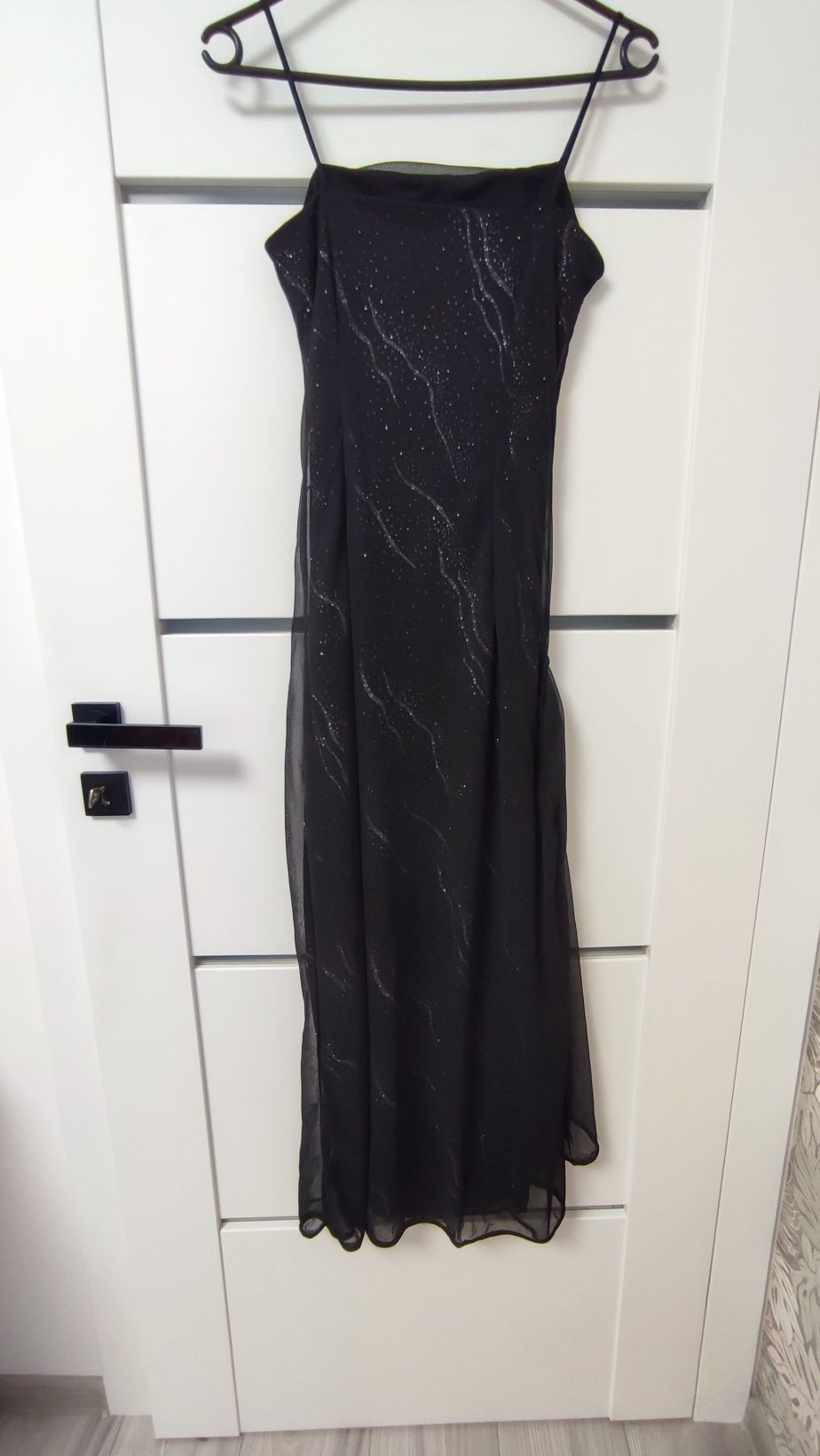 Czarna długa sukienka tiul brokat rozmiar 32