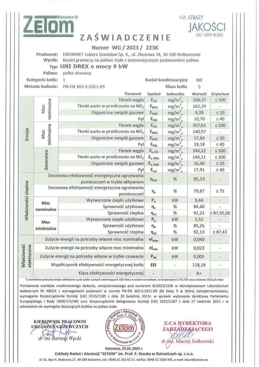 Kocioł DREW-MET UNI DREX 9 kW - wersja na  drewno i  pellet