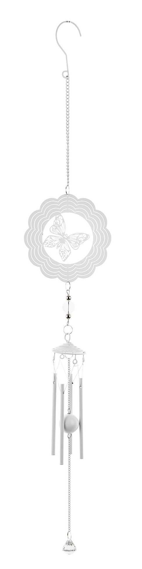 Dekoracja wisząca biała metalowa ozdobna Motylek 73 cm dzwonek