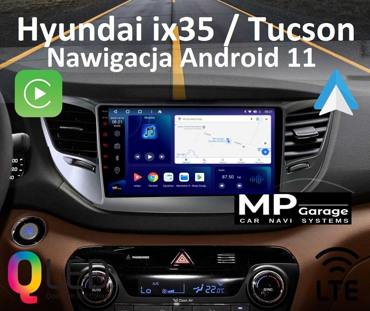 Hyundai ix35 Tucson Nawigacja Android11 4G LTE Carplay/AA Qled