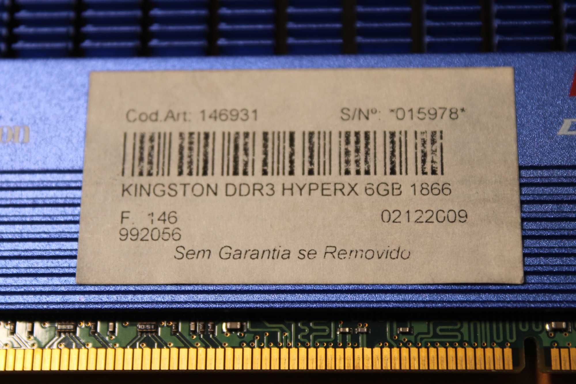 Memória RAM Kingston DDR3 HyperX 6GB 1866MHz