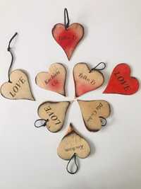 Zawieszki drewniane dekoracje serce kot 2 szt 12 cm
