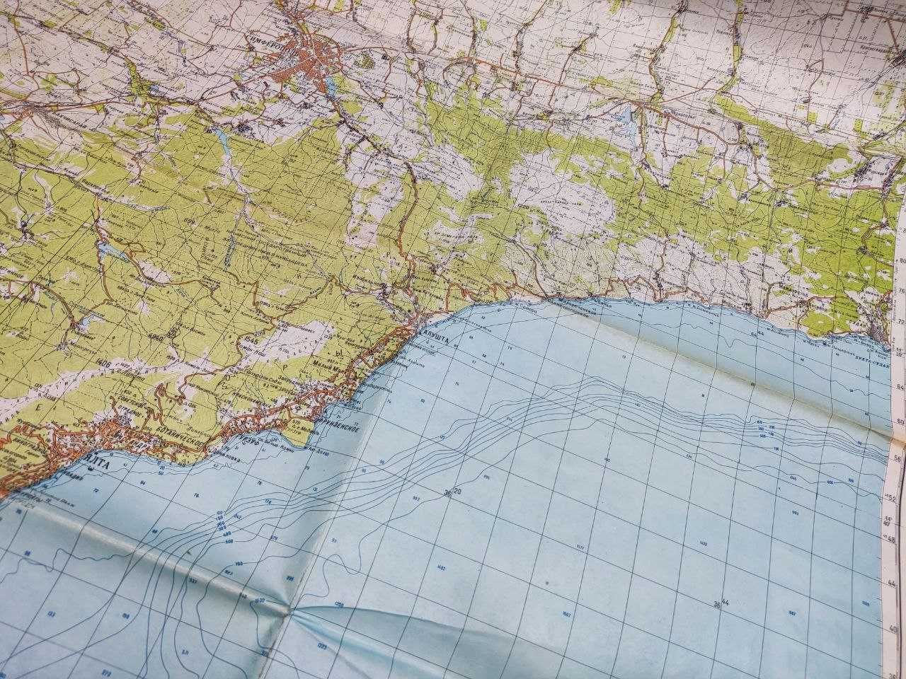 Топографическая карта Крыма, ч.1: ЮГ, ЮБК, 1см=2км. 100х67см, есть ч.2