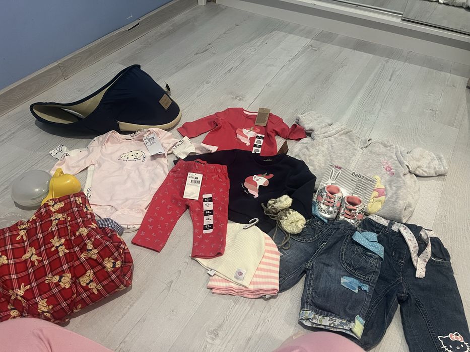 Ubranka dla dziewczynki 56/62, butelki, posciel itd
