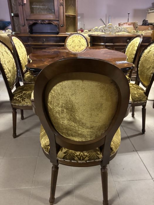 Stylowy Włoski Zestaw Stół 6 Krzeseł Nowa Tapicerka Meble Stylowe ital