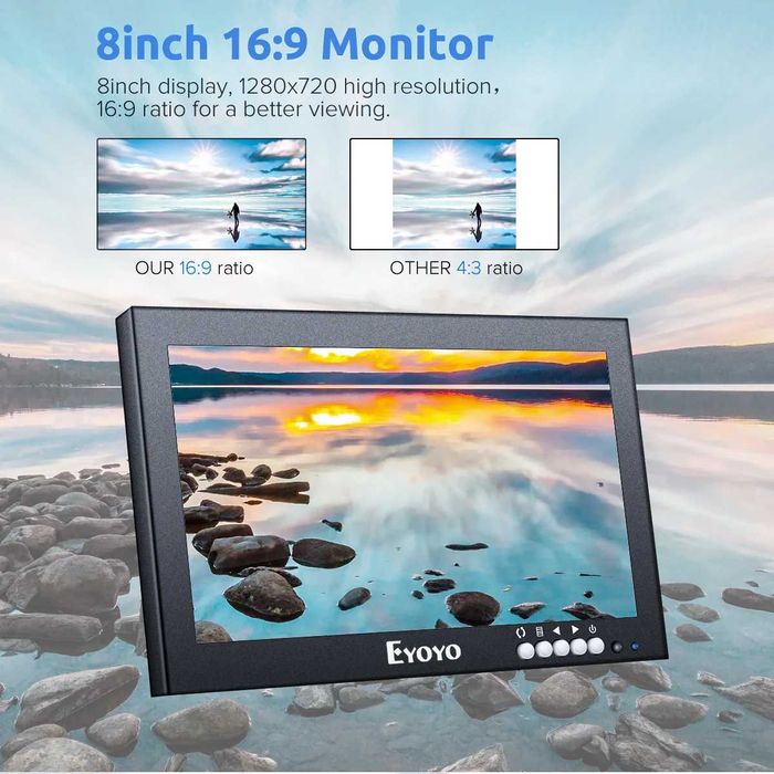 Monitor 8" HDMI IPS przenośny ekran obsługujący HDMI/VGA/AV/BNC/SPEAK