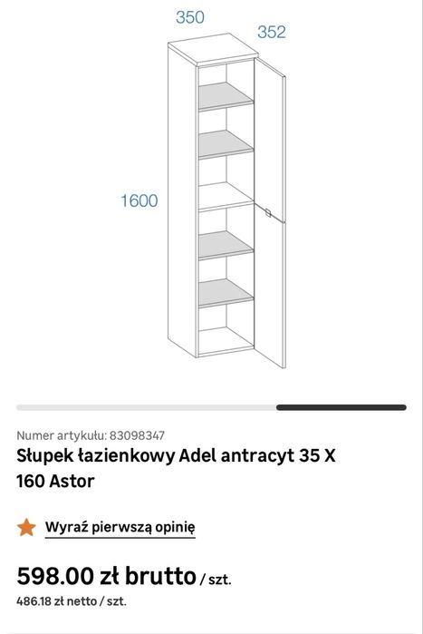 Komplet mebli Adel antracyt połysk szare łazienkowe nowe lakierowane