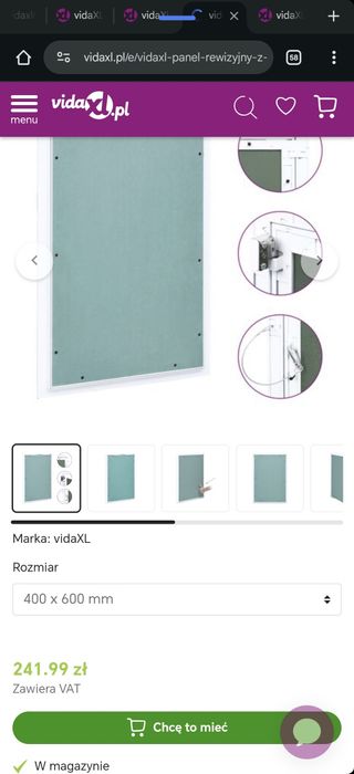 NOWA rewizja Panel rewizyjny z aluminiową ramą i płytą z gipsu, 400x60