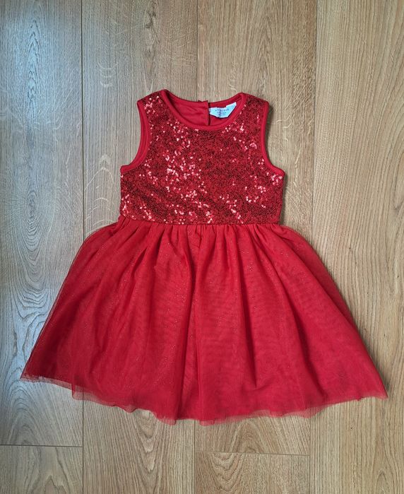 Нарядное красное пышное платье для девочки в пайетках