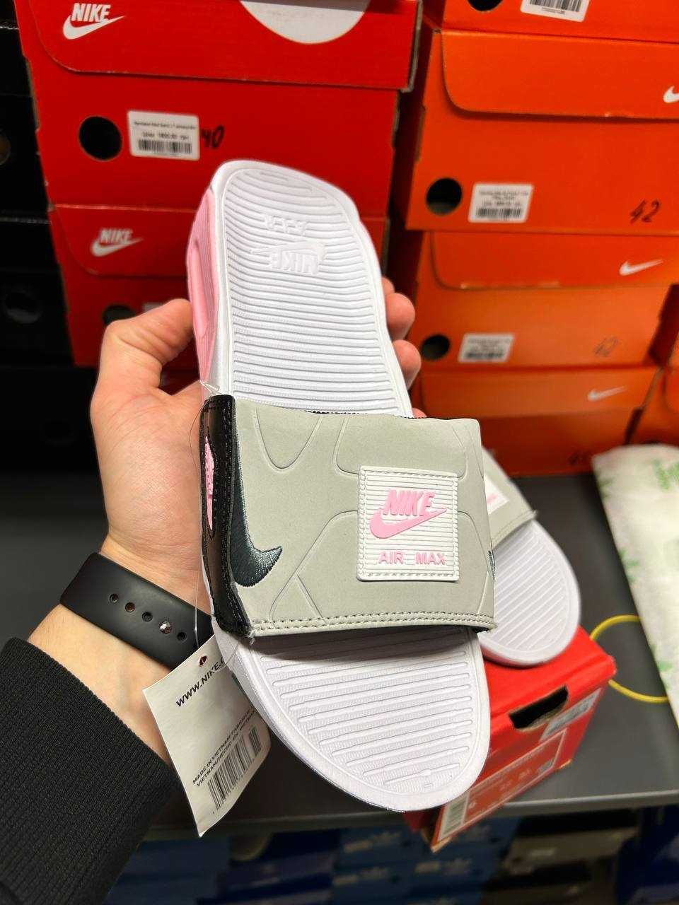 Жіночі шльопанці тапочки Nike Air Max90 Slide White-pink найк аир макс