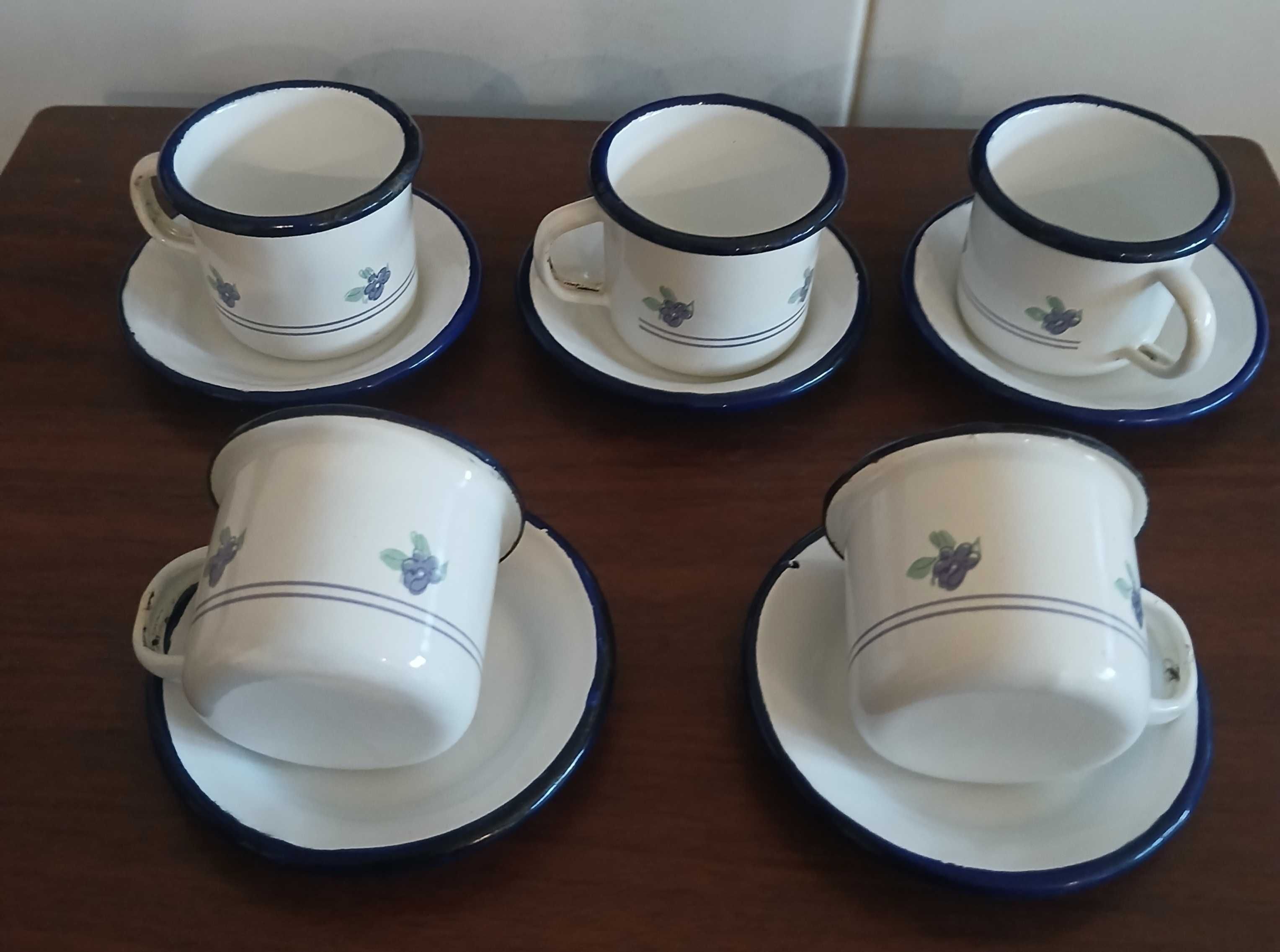 5 Chávenas Antigas Pequenas de Café Esmaltadas