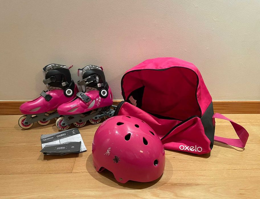 Conjunto patins em linha com saco e capacete Oxelo- 34/ 36