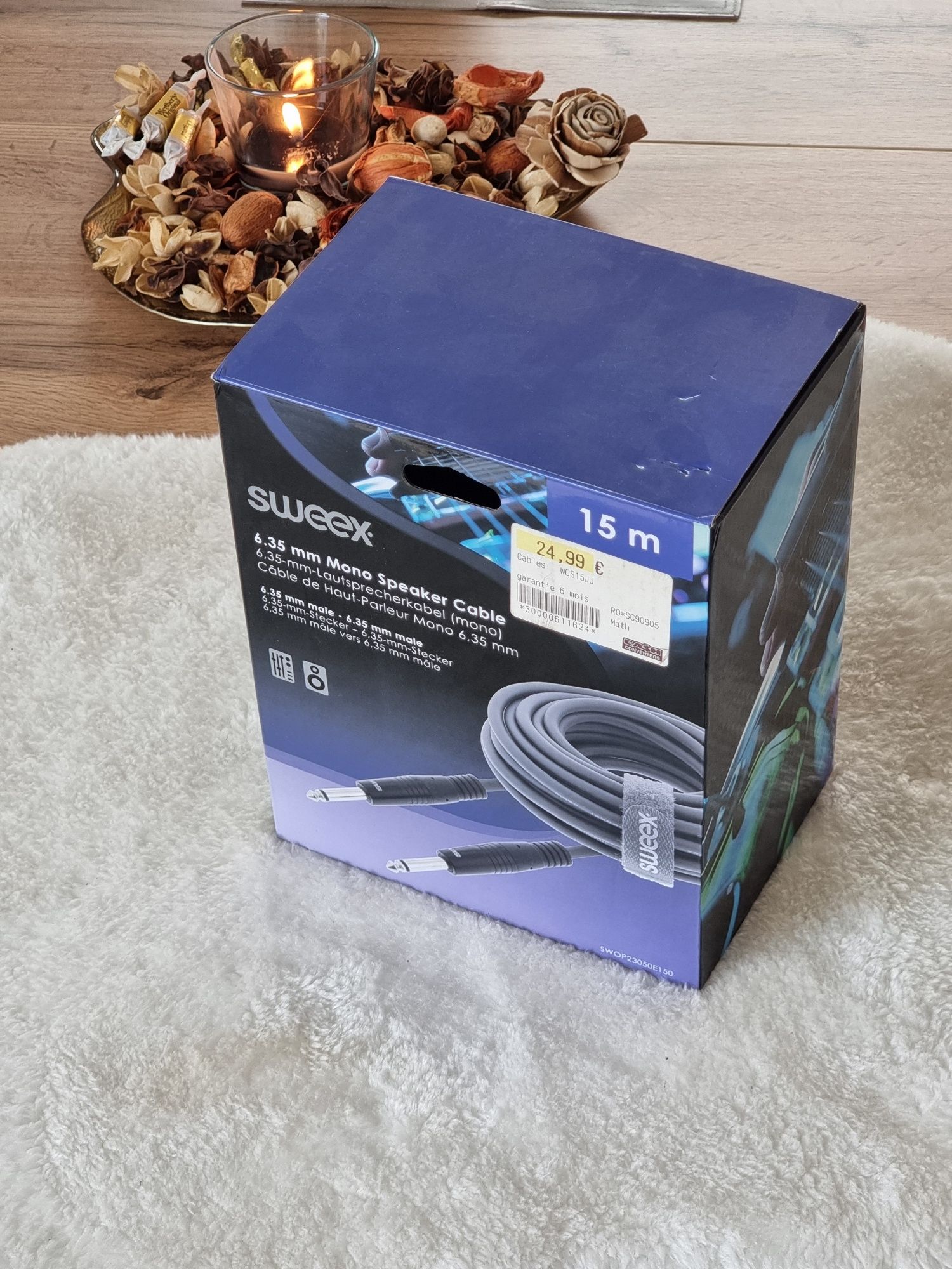 Kabel gitarowy Sweex 15m przewód Cable 6.35 mm Male gitarowy jack