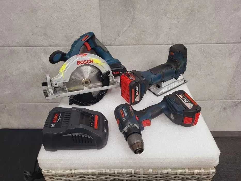 BOSCH Zestaw Piła tarczowa GKS 18V-LI Wkrętarka GSR 18 V-EC Wyrzynarka