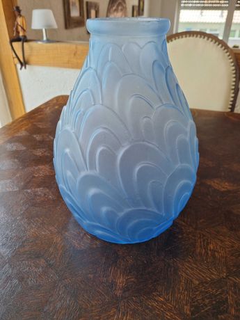 Duży wazon Art Deco Sars France szkło prasowane niebieski mat
