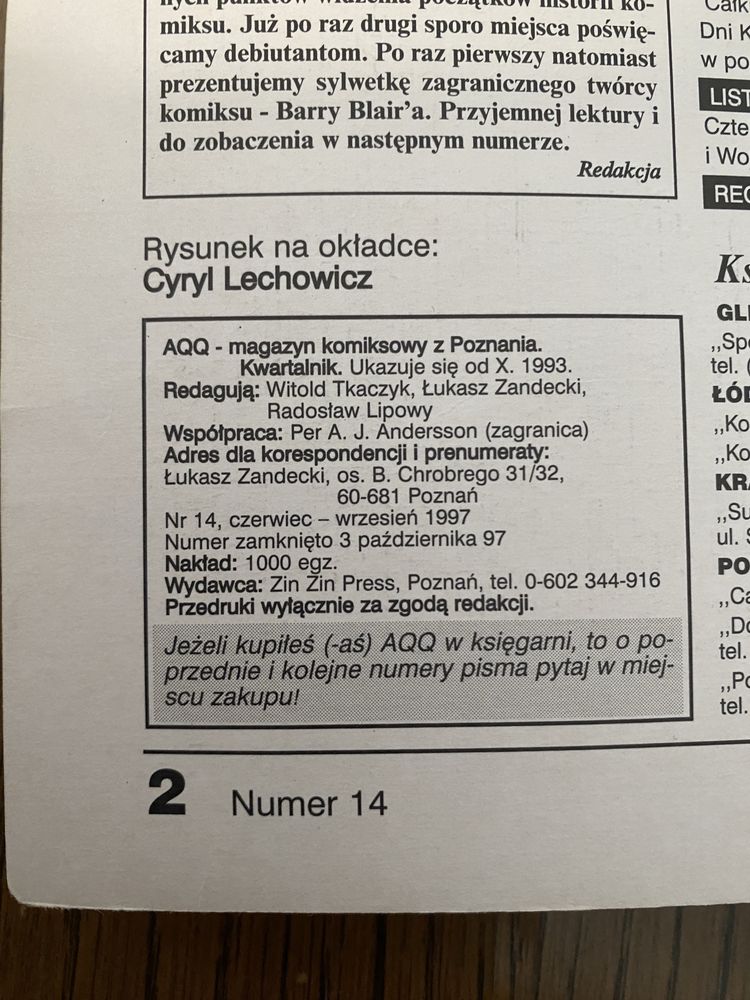 Unikat! Magazyn komiksów AQQ 1997 nr 14 ( 2/1997 )