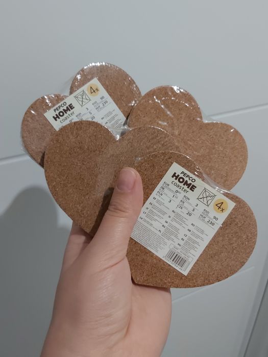 16-pack podkładki korkowe serca Pepco NOWE Folia
