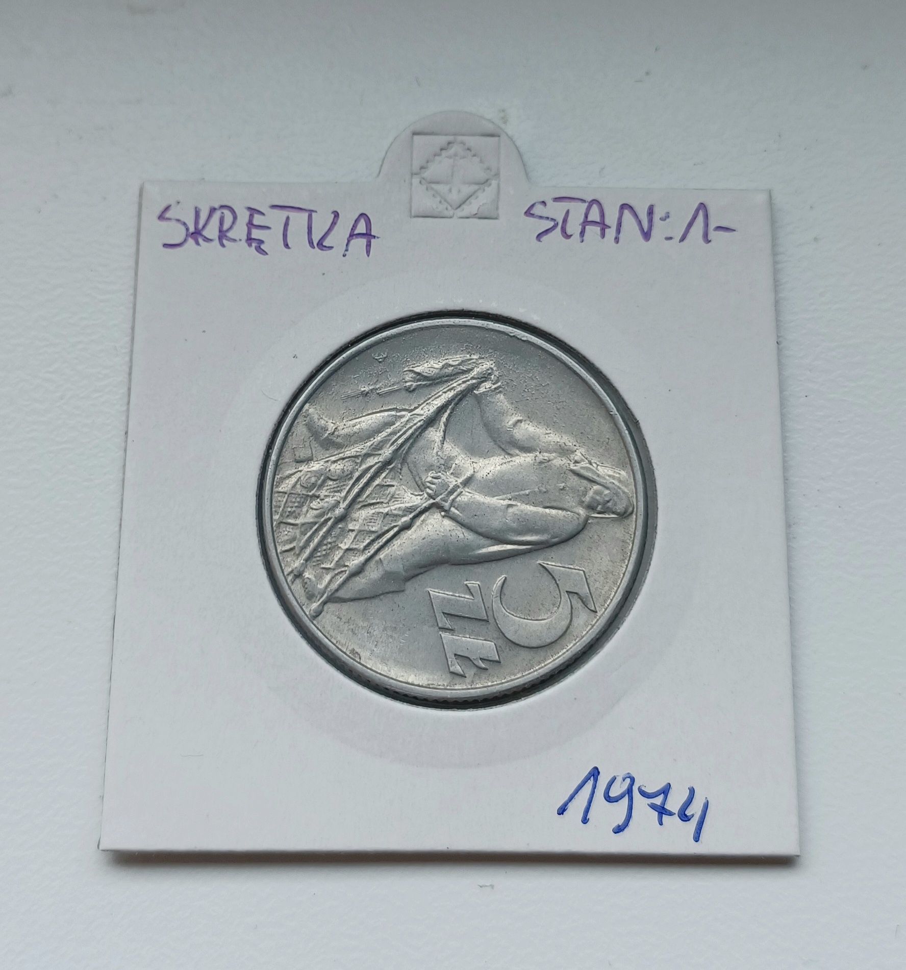 5 złotych Rybak 1974. Skrętka. Bardzo Rzadka. Piękna.