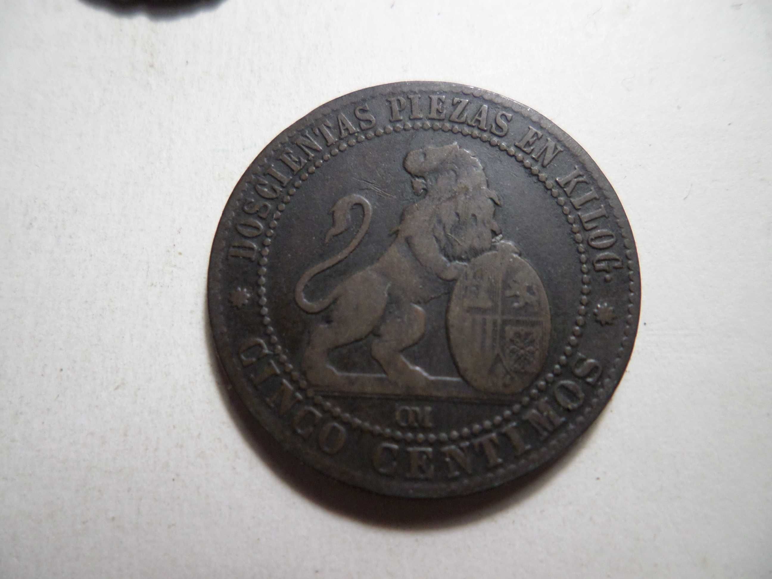 Moeda Espanhola 5 Centimos , ano 1870
