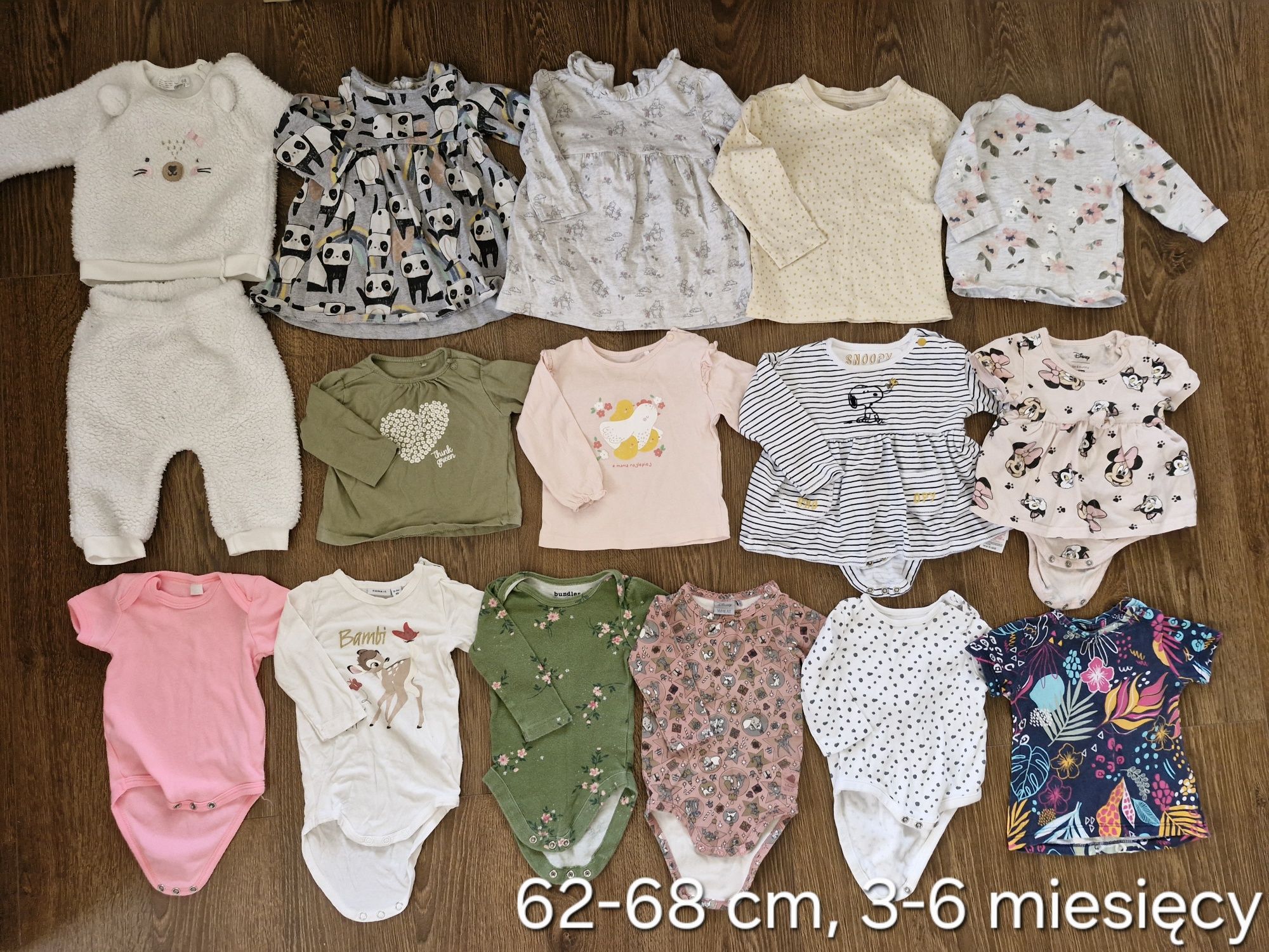 Zestaw paka ubranek pajace, body, spodnie na dziewczynkę 62-68 cm, 3-6