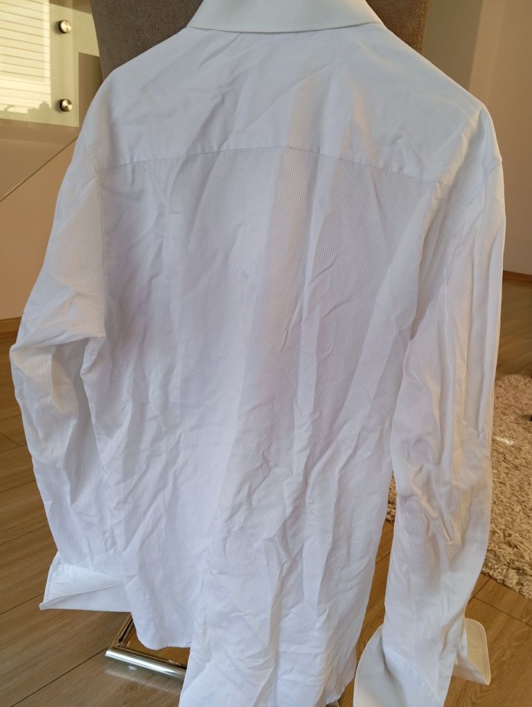 Elegancka biała koszula męska na spinki 42/L Recman