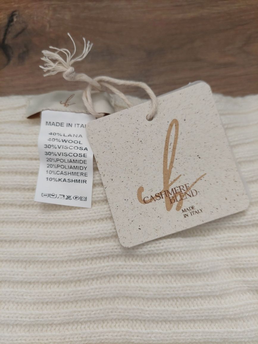 Cashmere komplet czapka i szal, kolor śmietankowy