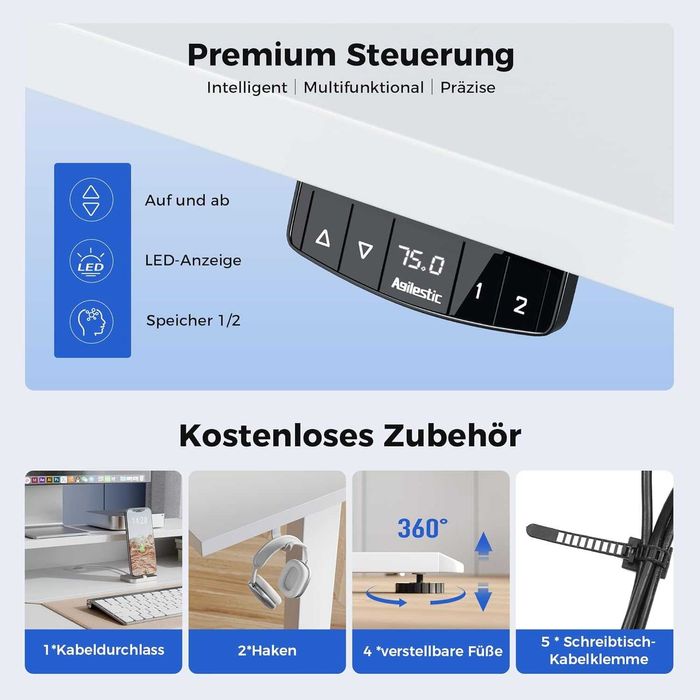 Nowe elektryczne biurko / regulowane / 140x60cm / AGILESTIC !R18!