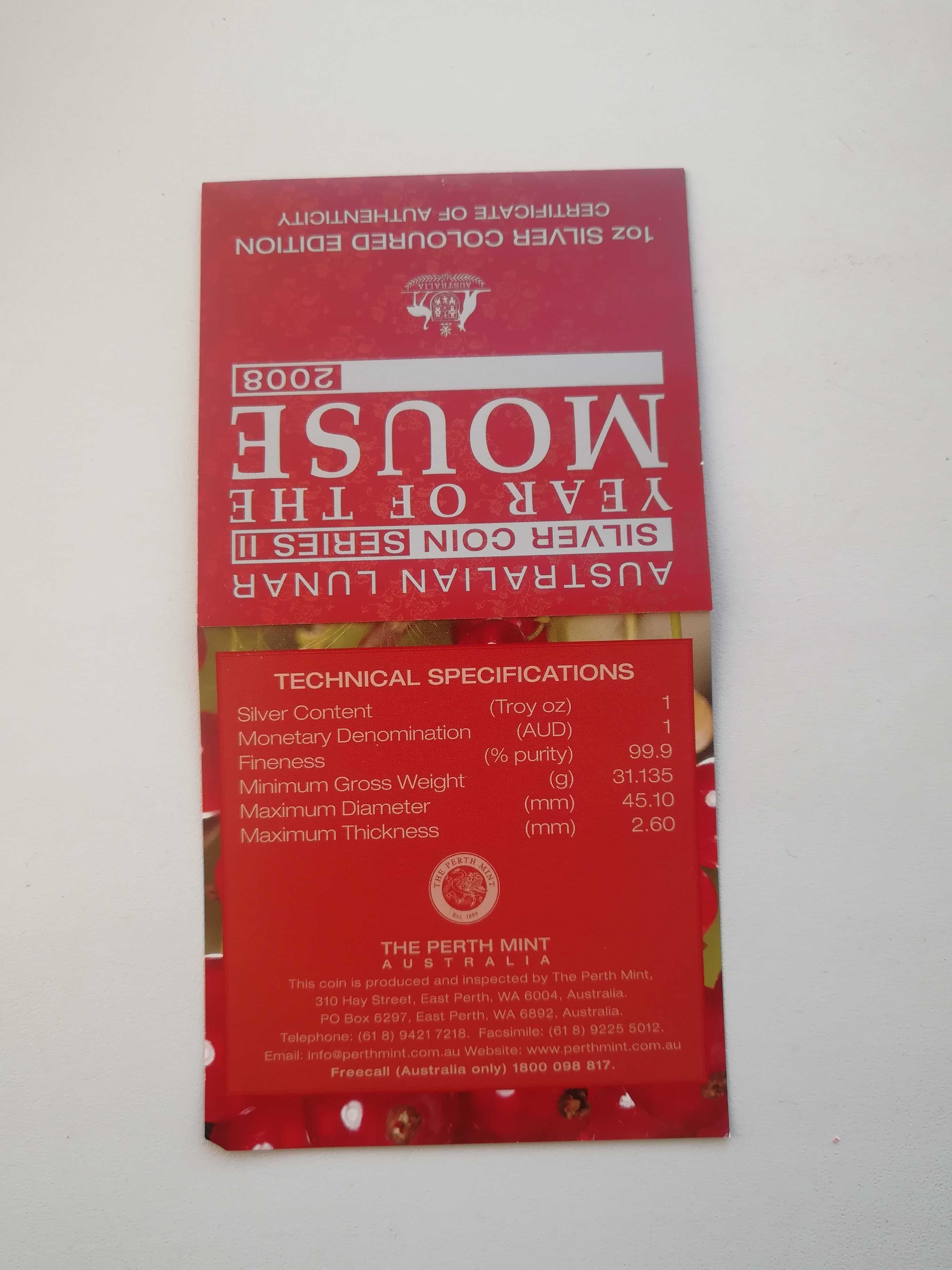 Срібна монета Рік миші 2008 рік (Австралія) 1oz