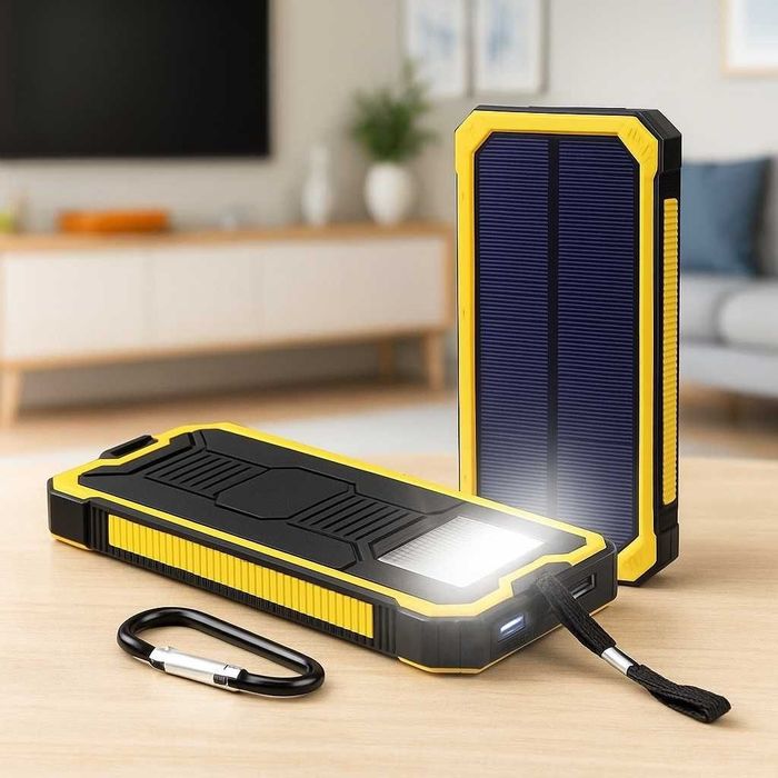 Power Bank 20000mAh з сонячною панеллю та ліхтарем, павербанк бронік