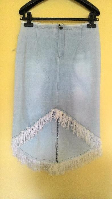 Asymetryczna SPÓDNICA z jeansu BOHO HIPPIE frędzle S M - - Kup 3 za 2