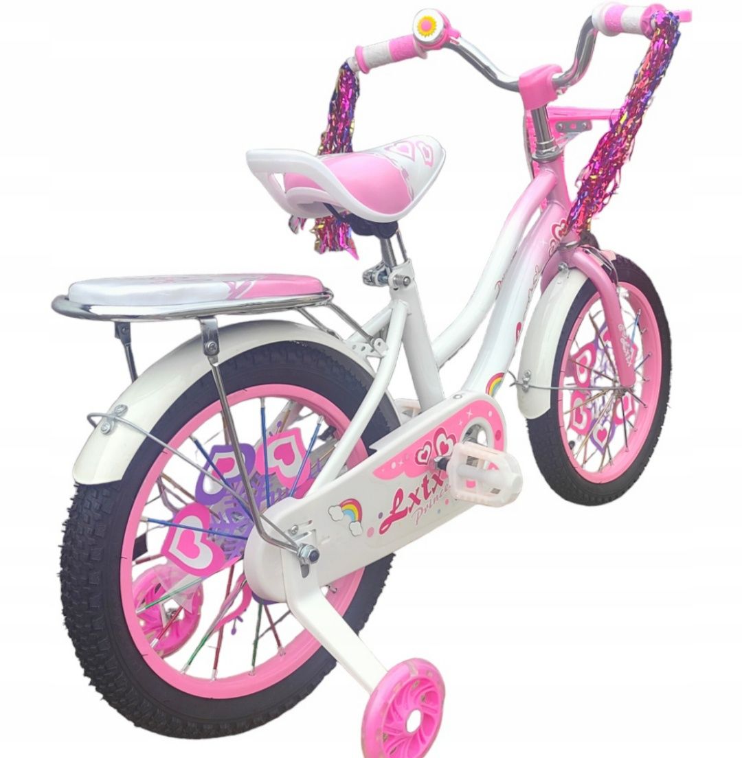 Rower rowerek dziecięcy 16 cali dla dziewczynki różowy boczne kółeczka