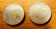 Duas moedas de 500 pesetas de 1989