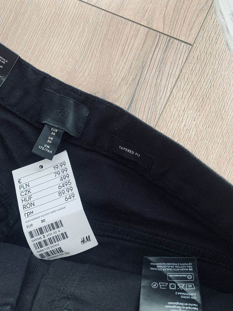 Spodnie męskie tapered fit czarne (30) H&M