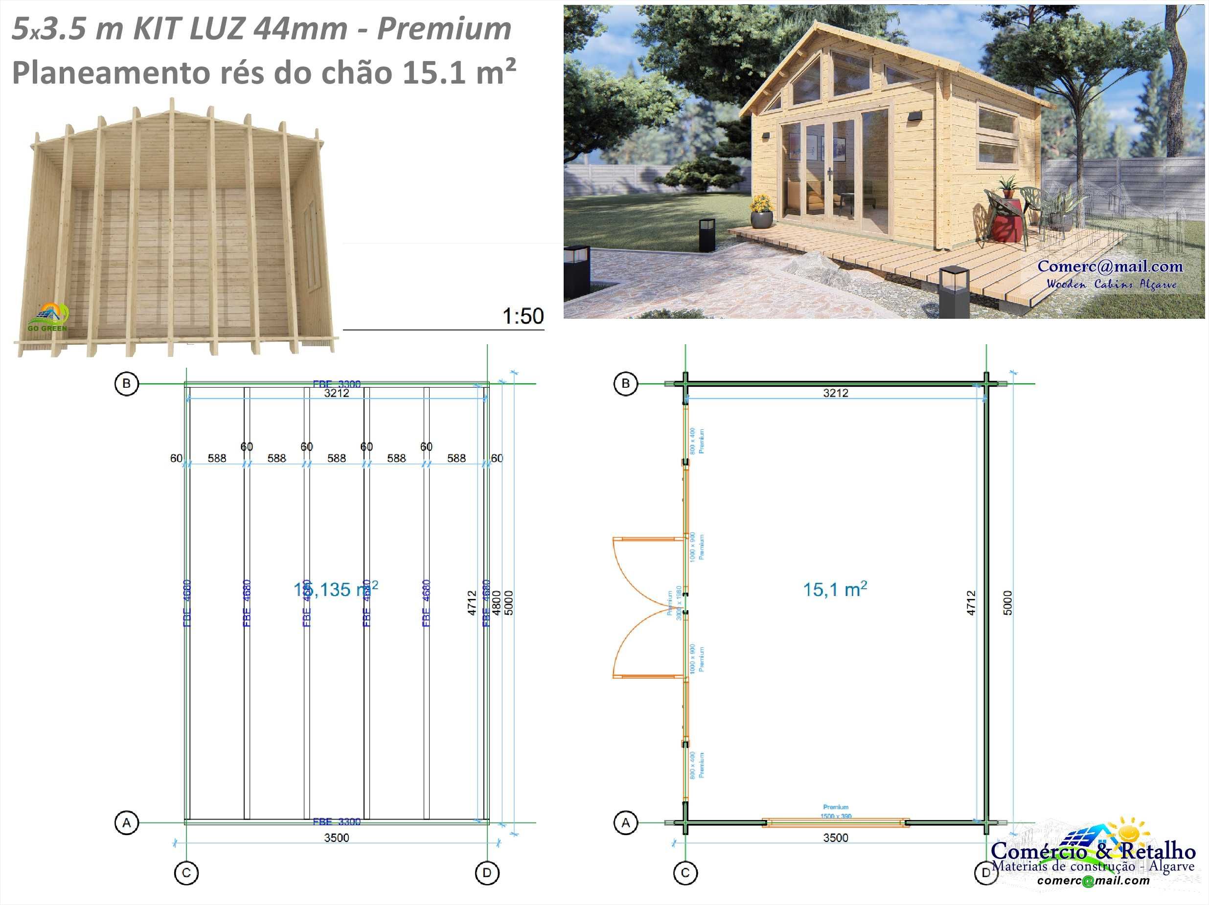 Casa Madeira LUZ-Oden 44mm 15.1m² Cobertura 19m² - Premium 3 Modelos