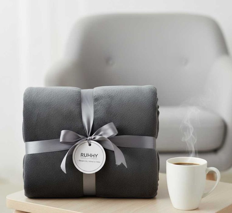 Двостороннє Плед-Одеяло Ruhhy 150х200 см Темно-сіре Імітація Овчини