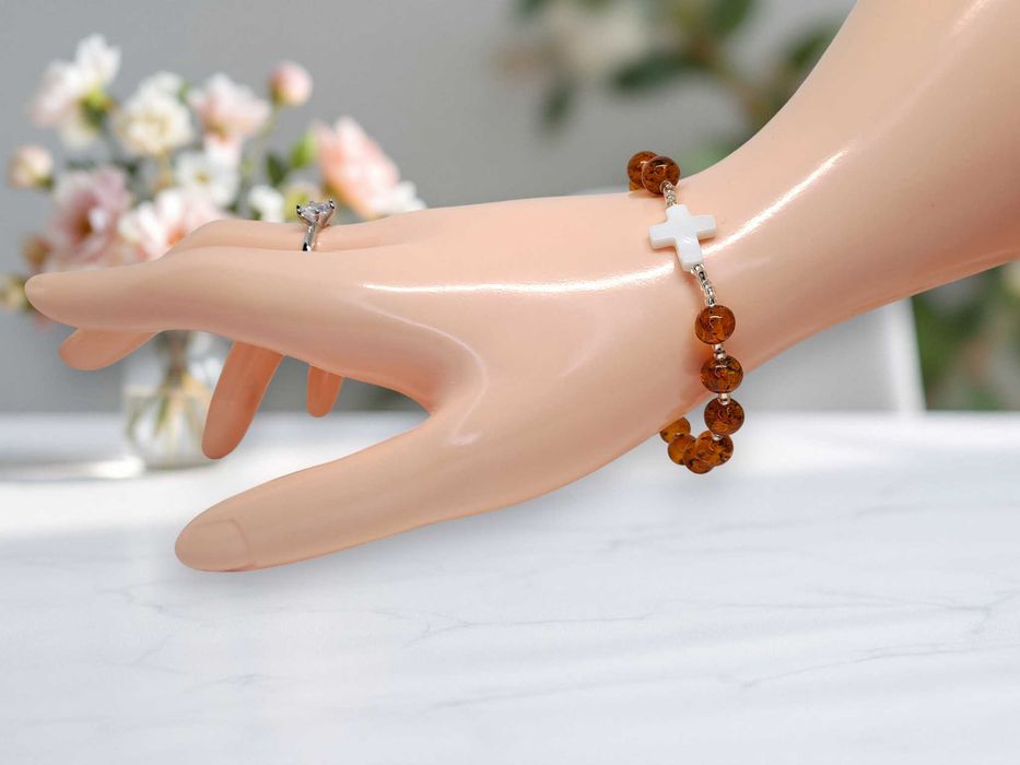 Bransoletka różaniec, dziesiątka różańca, BURSZTYN bałtycki #1011