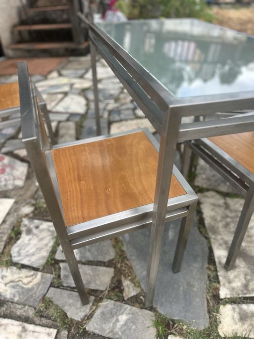 Mesa e 4 cadeiras aço inox
