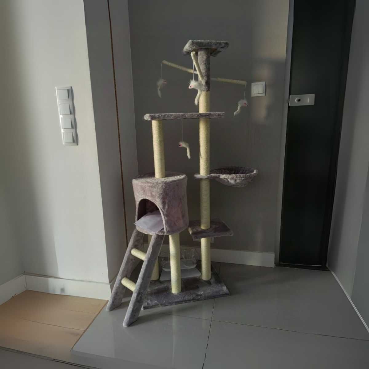 Drapak Dla Kota Wieża 138cm Domek Legowisko 6Poziomów Zabawki Drabinka