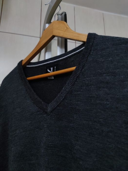 Sweter klasyczny męski L SU Straight up elegancki szary siwy ciemny bl