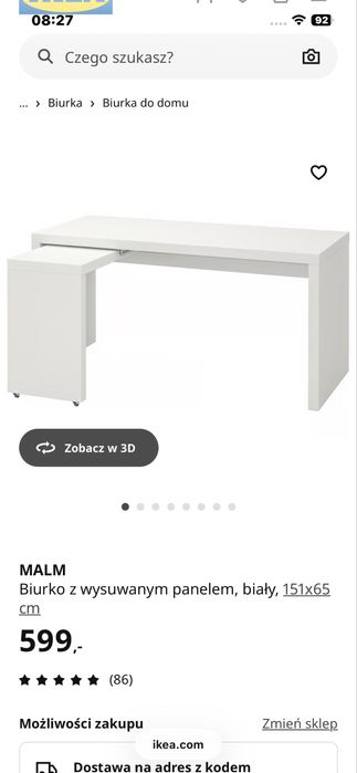 Biurko ikea malm z wysuwanym blatem